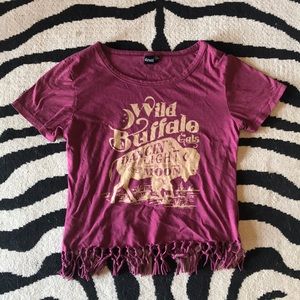 CRUEL GIRL Buffalo Gal print crop fringe tee